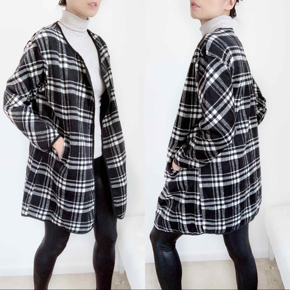 CHICBOMB Jackets & Blazers - White and Black Plaid Coat